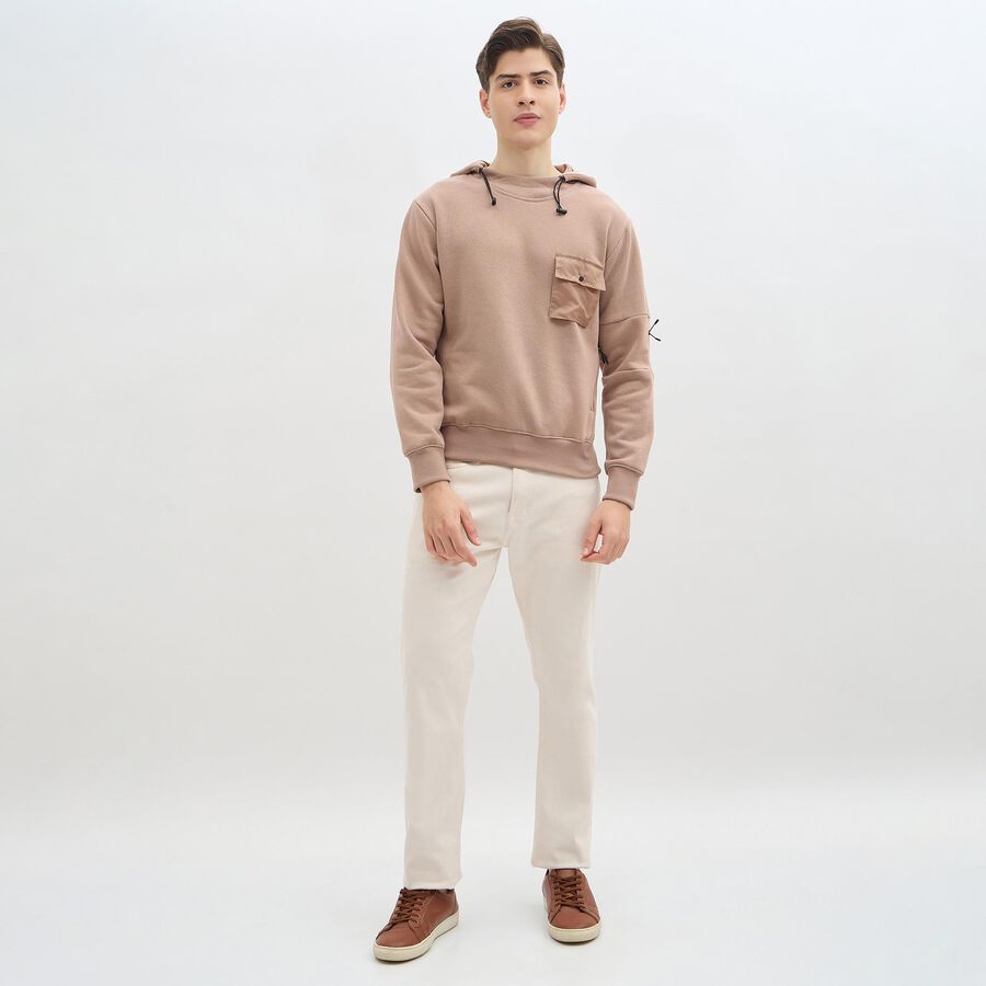 Men's Muted Beige Hooded Casual Sweatshirt, गहरा पीला, large image number null