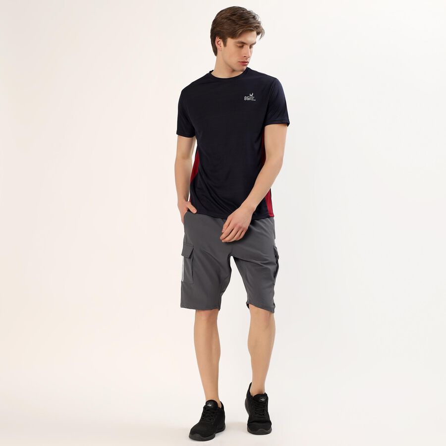 Men's Deep Midnight Navy Blue Crew Neck Athleisure T-Shirt, Navy Blue, large