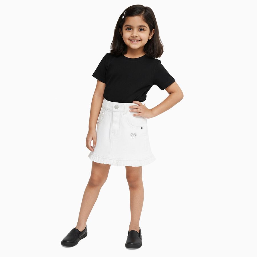 Girls' Bright White Ruffle Hem Cotton Blend Skirt, Off White, large image number null