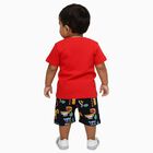 Infants' Red Cotton Round Neck Printed Baba Suit, Red, small