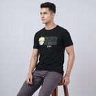 Men's Black Cotton Round Neck Casual T-Shirt, Black, small