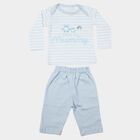 Infants' Light Blue 100% Cotton Round Neck Striped Baba Suit, Light Blue, small