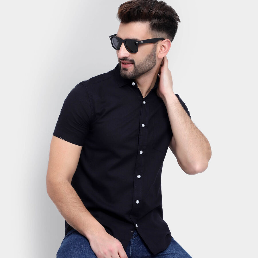 Cotton Solid Casual Shirt, Navy Blue, large image number null
