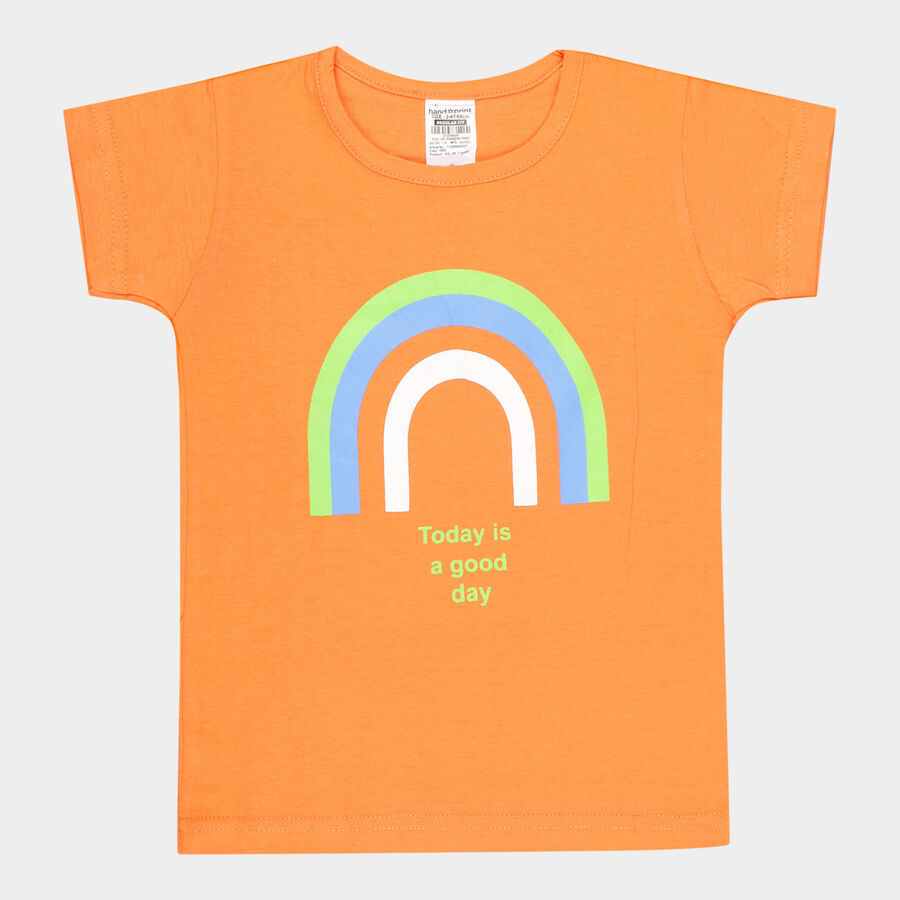 Girls Cotton T-Shirt, Orange, large image number null