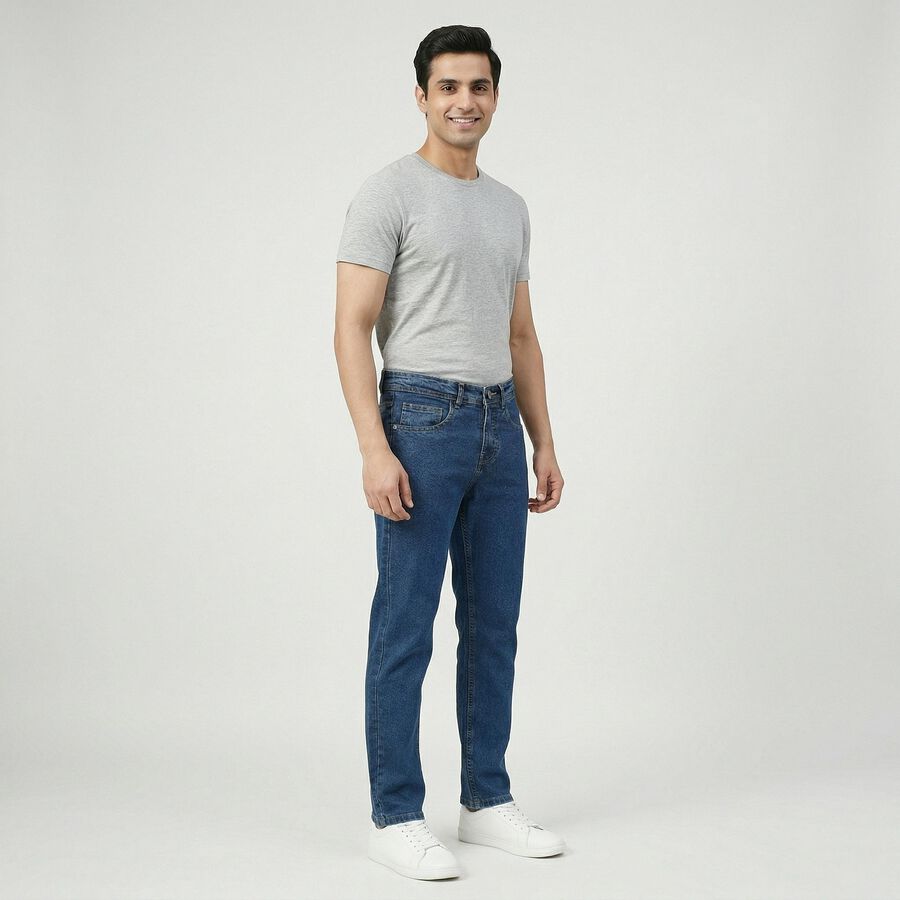 Men's Blue Slim Fit Classic Jeans, Mid Blue, large