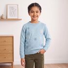 Girls Light Blue Crew Neck Printed Pullover, हल्का नीला, small