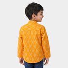 Boys Yellow Cotton Mandarin Collar Regular Fit Casual Shirt, पीला, small