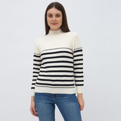 Women's Off-White High Neck Casual Pullover