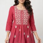 Women's Pink Cotton Straight Kurta, गुलाबी, small