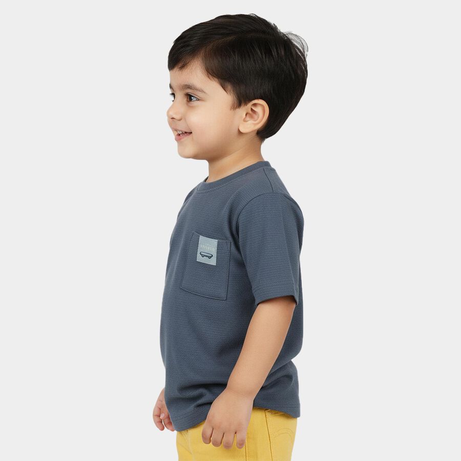 Boys Navy Blue Cotton Crew Neck Casual T-Shirt, Mid Blue, large