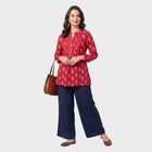 Women's Fuchsia Band Collar Floral Printed A-Line Kurti, रानी (फ्यूशिया), small