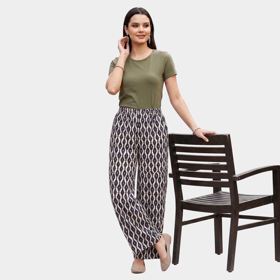 Women's Black Regular Fit Printed Palazzos, Black, large