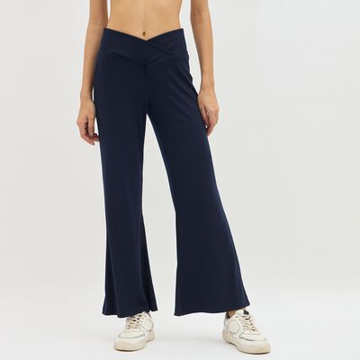 Women's Deep Navy Blue Solid Crossover Waist Pyjama