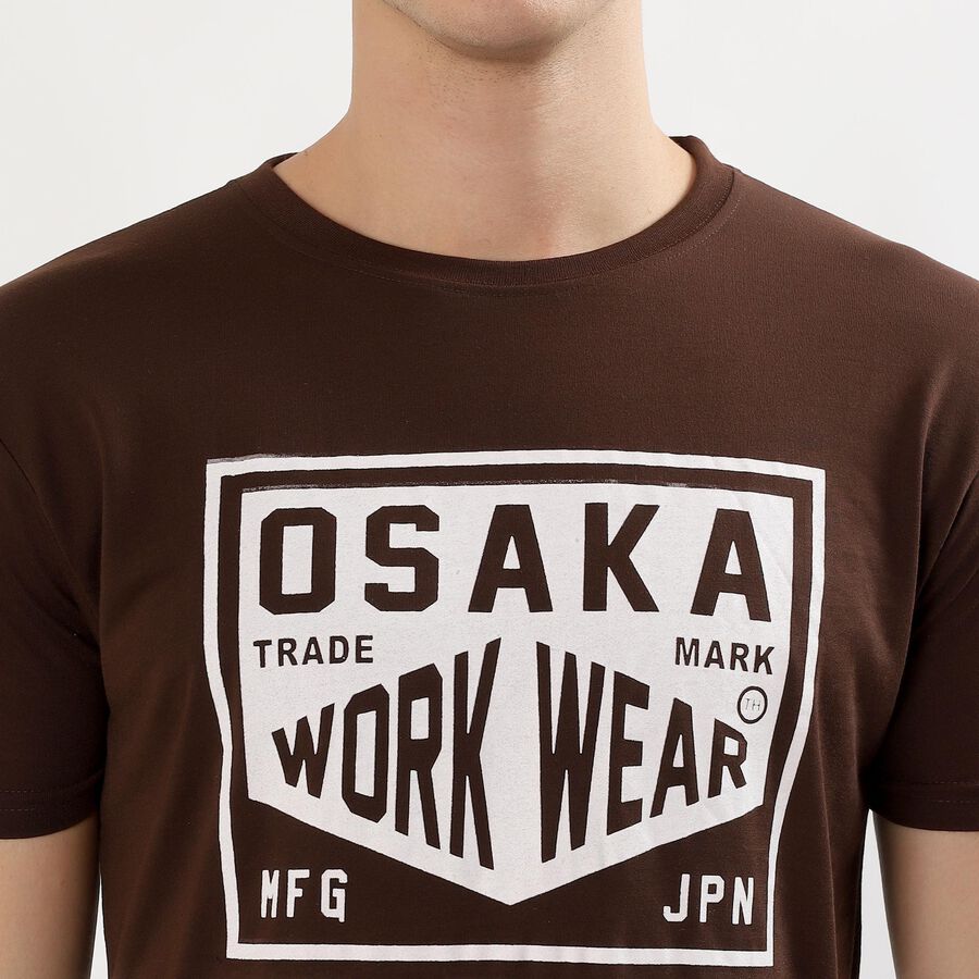 Men's Deep Brown Round Neck Graphic T-Shirt, Brown, large image number null