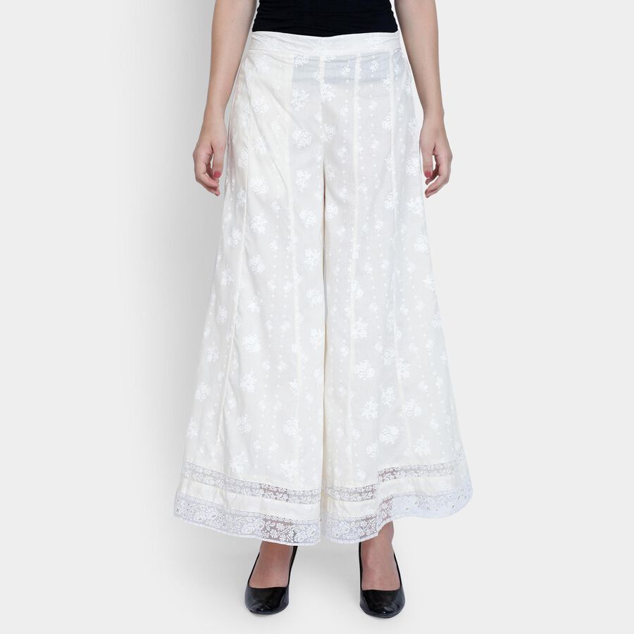 Ladies' 100% Cotton Palazzos , Off White, large image number null