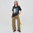 Women's Olive Green Wide-Leg Cargo Jeans, ओलिव, small image number null