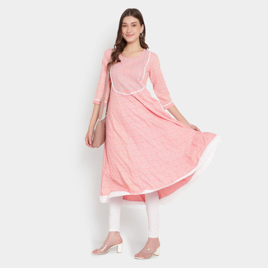 Embroidered 3/4Th Sleeves Kurta, Light Pink, large image number null