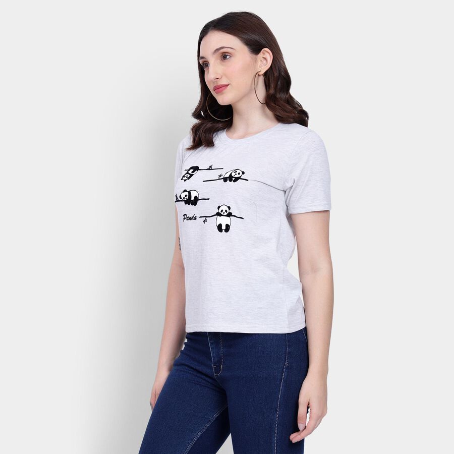 Ladies' Round Neck T-Shirt , मिश्रित हल्का ग्रे, large image number null