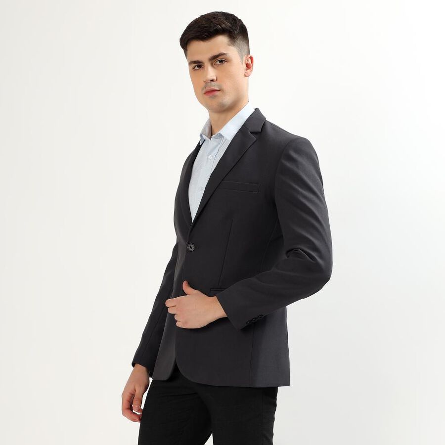 Men's Dark Grey Slim Fit Single-Breasted Blazer, Dark Grey, large image number null