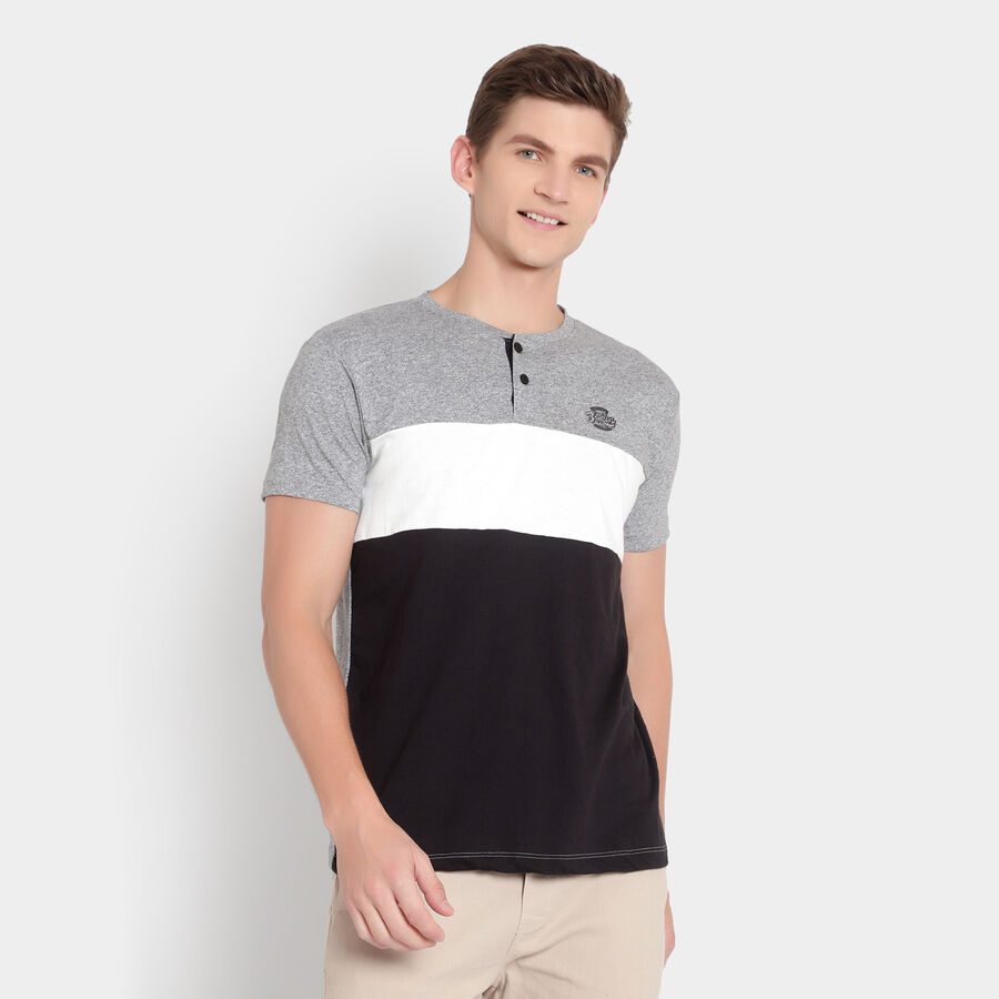 Cut & Sew Henley T-Shirt, Melange Mid Grey, large image number null
