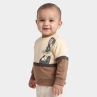 Infants' Beige Cotton Round Neck Pullover Sweatshirt, Beige, small
