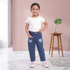 Girls' Blue Straight Fit Embroidered Jeans, Mid Blue, small