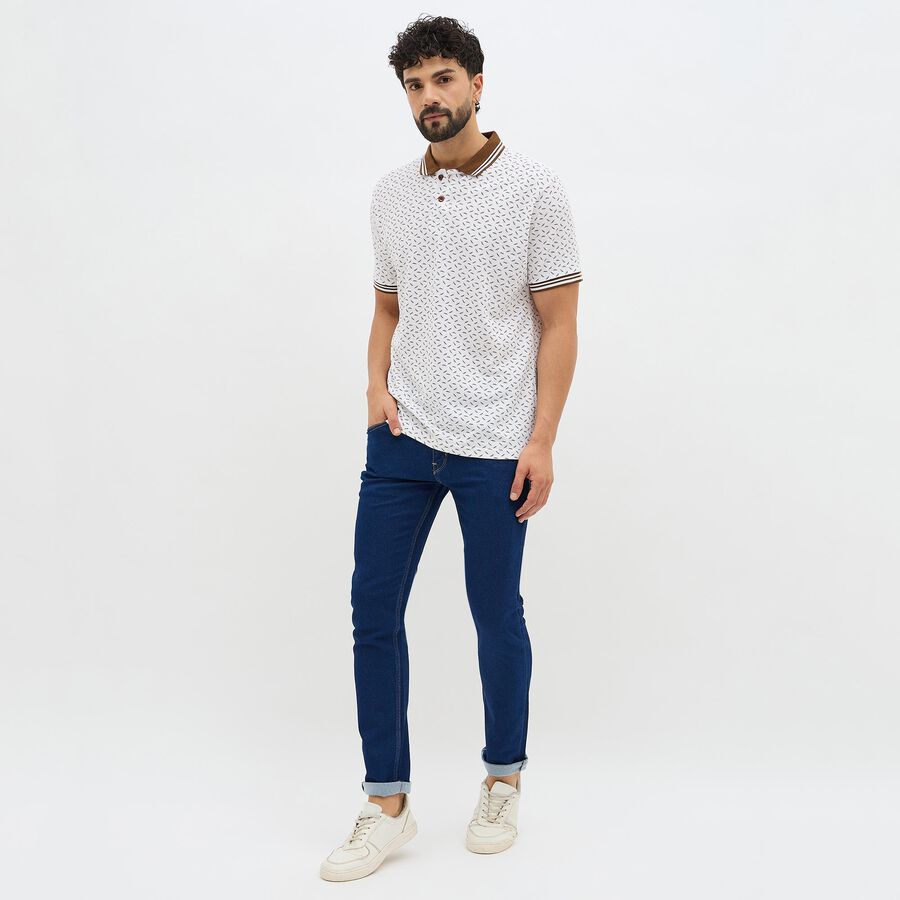 Men's Bright White Cotton Polo Collar Casual T-Shirt, Brown, large image number null