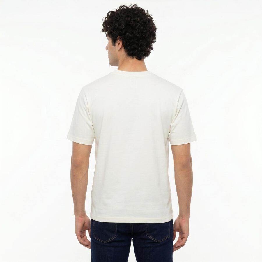 Men's White Round Neck Regular T-Shirt, White, large