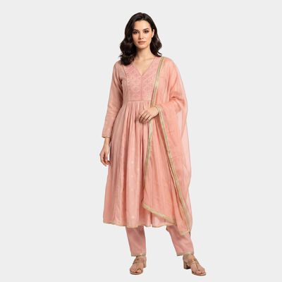Women's Pink Embroidered Ethnic Set