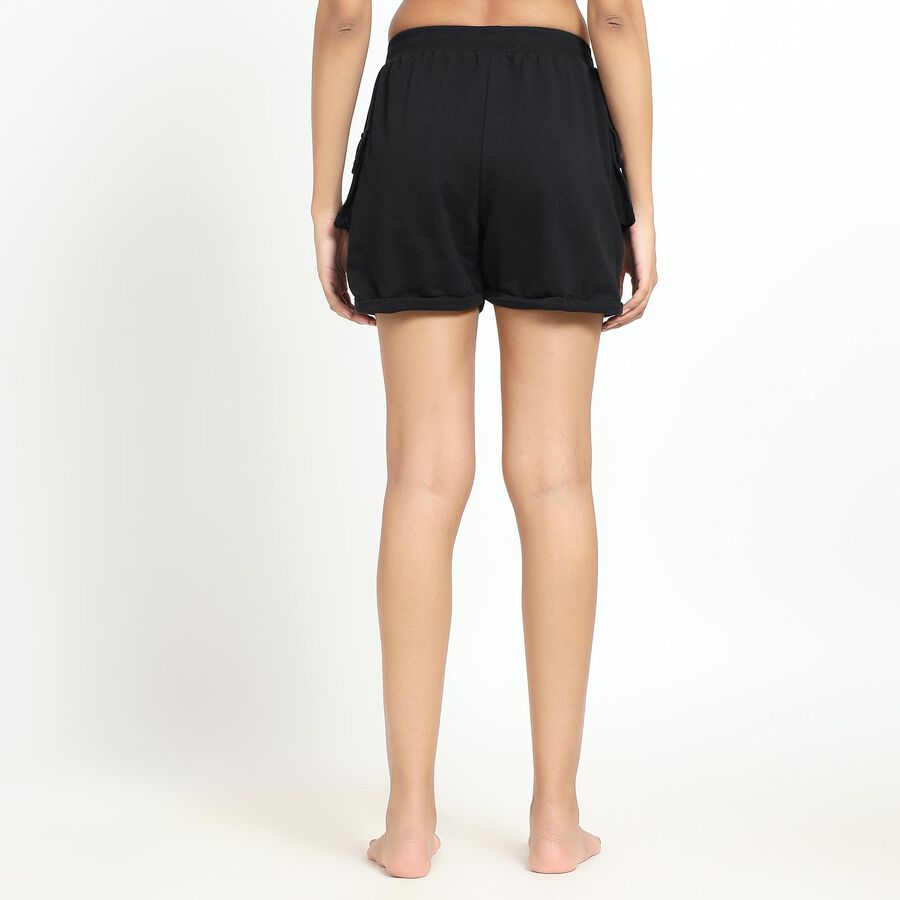 Women's Black Relaxed Fit Cargo Shorts, काला, large image number null