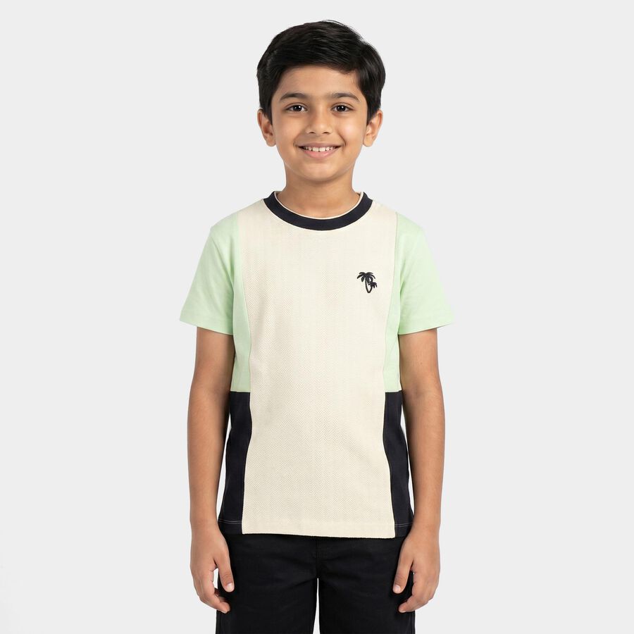 Boys Beige Organic Cotton Crew Neck Regular Boys T-Shirt, Beige, large