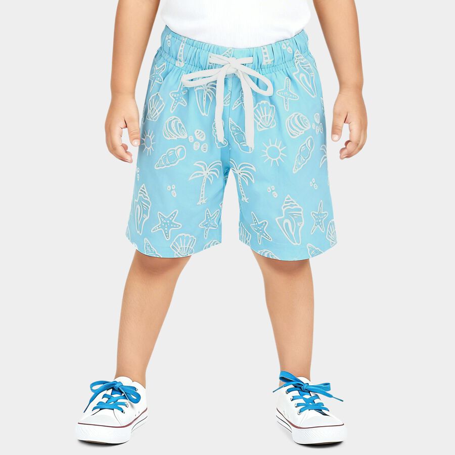 Boys' Blue Regular Fit Printed Bermuda Shorts, Light Blue, large