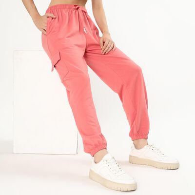 Women's Coral Pink Relaxed Fit Cargo Track Pants