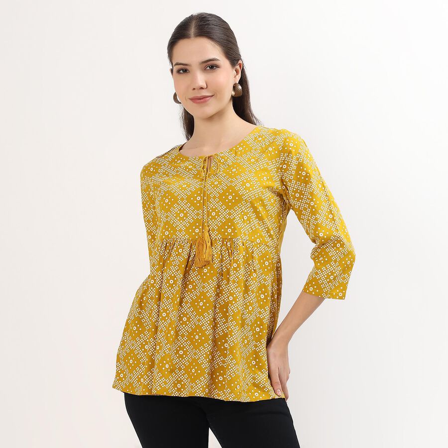 Women's Yellow Round Neck Geometric Printed Kurti, पीला, large image number null