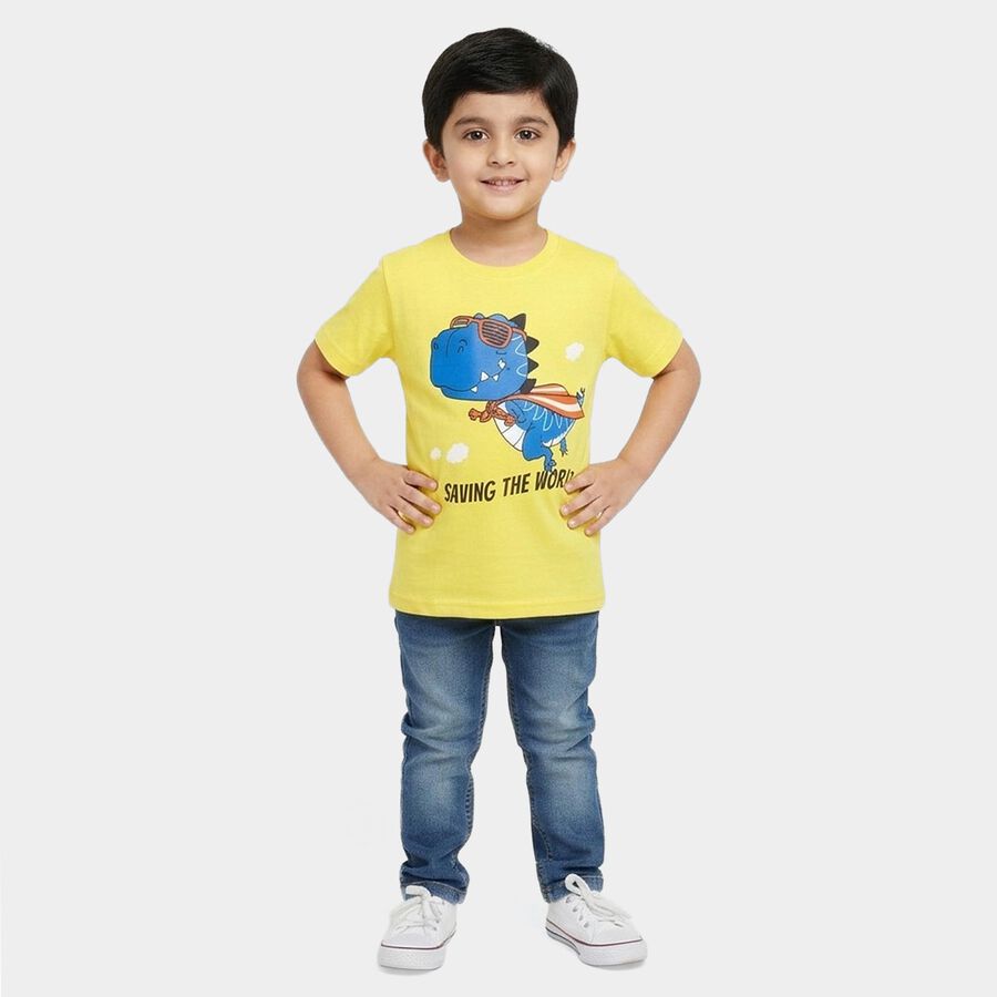 Boys' Half Sleeves T-Shirt, पीला, large