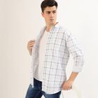 Men's White Cotton Classic Collar Casual Shirt, White, small