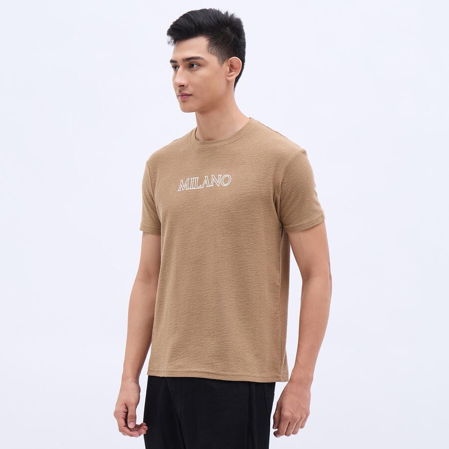 Men's Beige Round Neck T-Shirt, Beige, large image number null