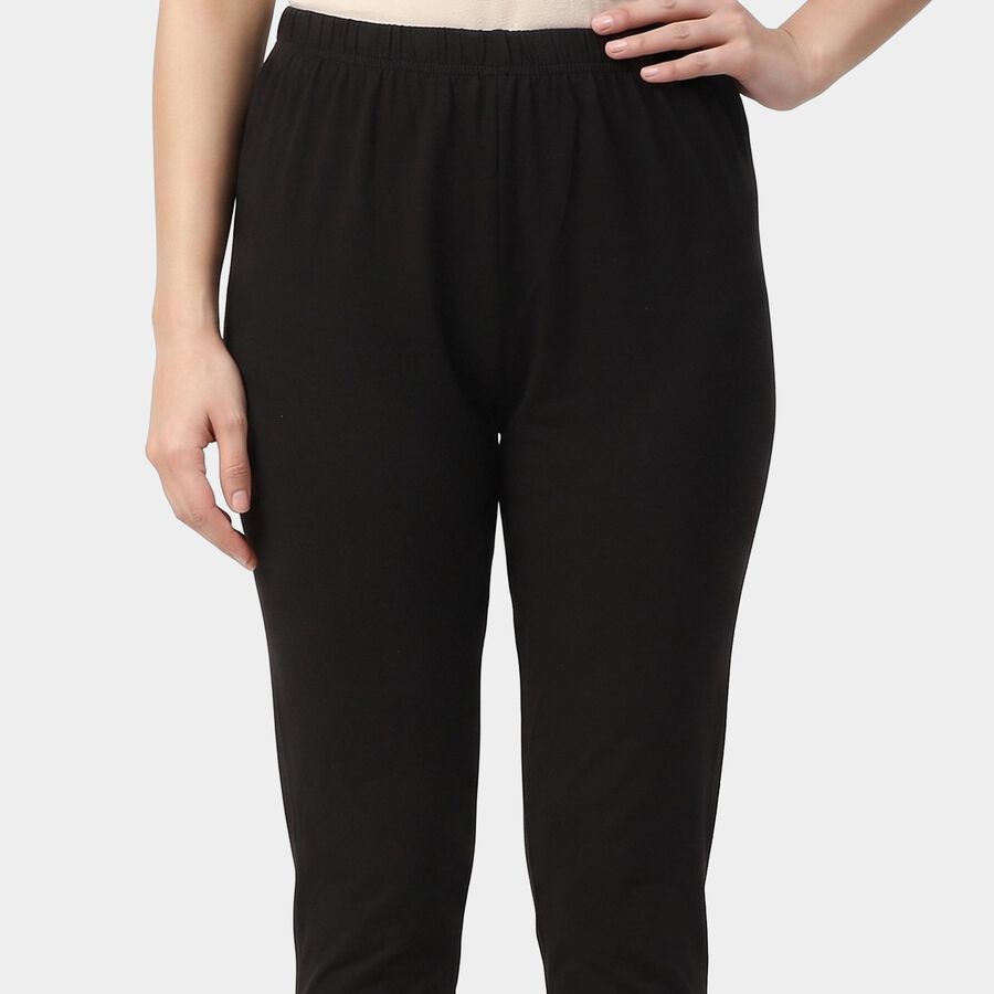 Women's Black Slim Fit Elastic Waist Churidar, Black, large