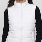 Women's White Sleeveless Stand Collar Puffer Jacket, White, small