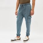 Men's Washed Steel Blue Cargo Jogger, Mid Blue, small image number null