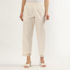 Women's White Cotton Wide-Leg Palazzos, ऑफ व्हाइट, small