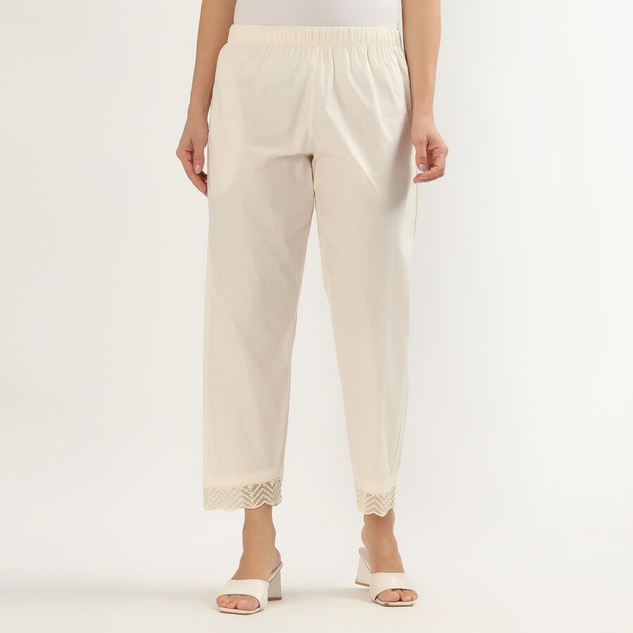 Women's White Cotton Wide-Leg Palazzos, ऑफ व्हाइट, large