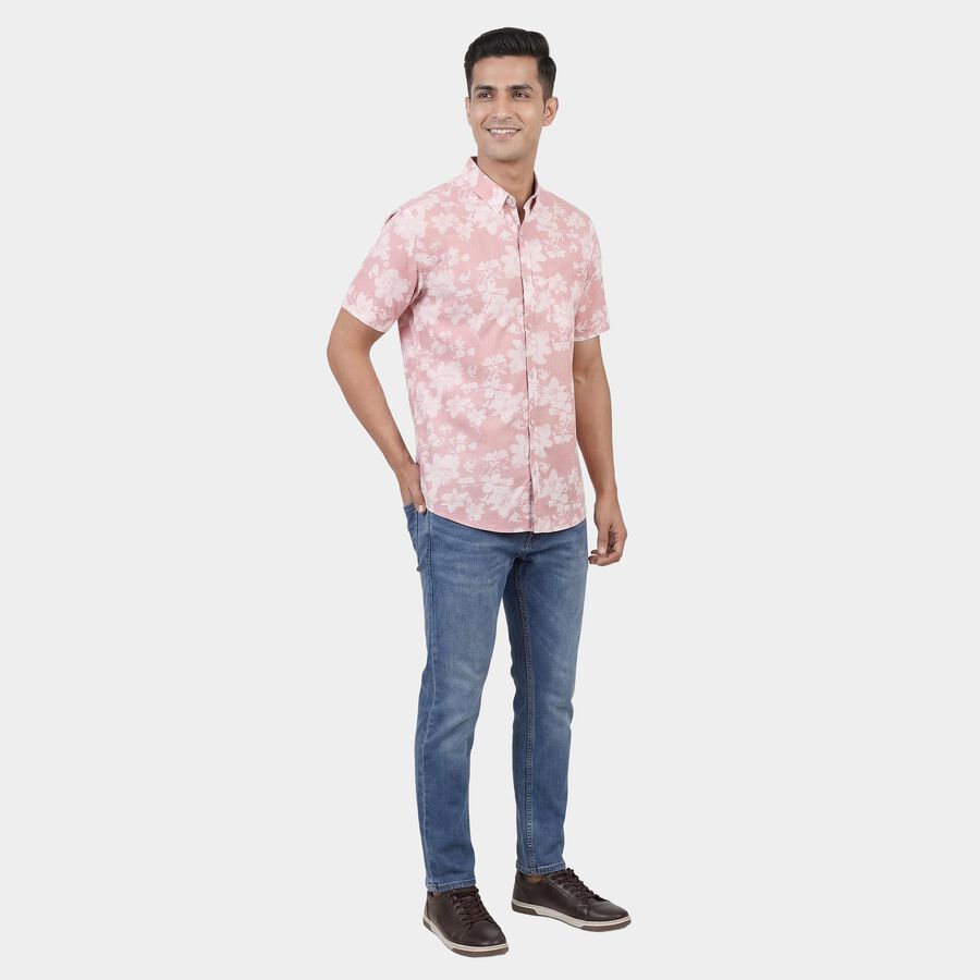 Men's Peach Cotton Spread Collar Classic Casual Shirt, Peach, large