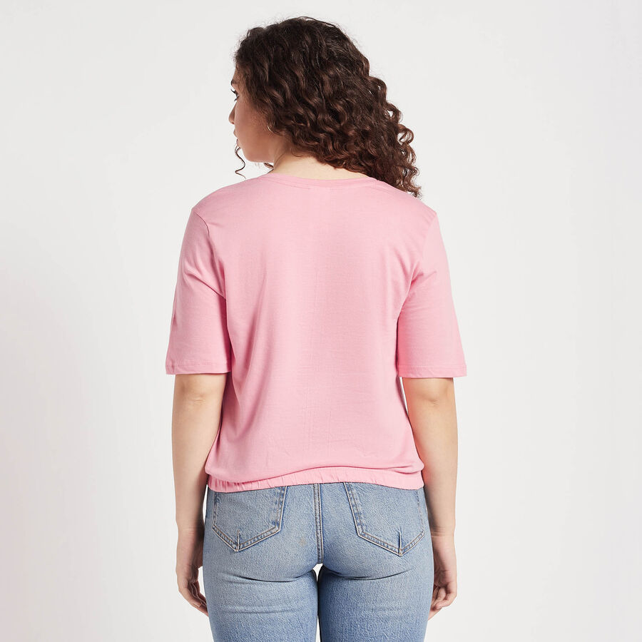 Round Neck T-Shirt, गुलाबी, large image number null