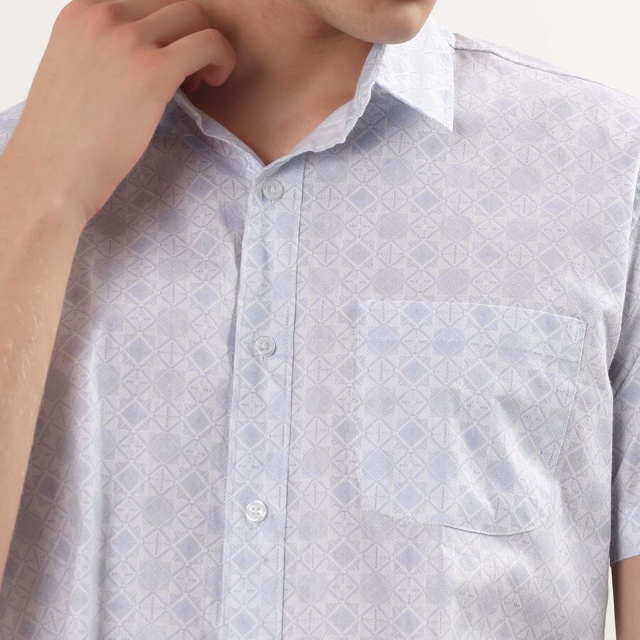 Men's Blue Cotton Half Sleeve Spread Collar Casual Shirt, Light Blue, large