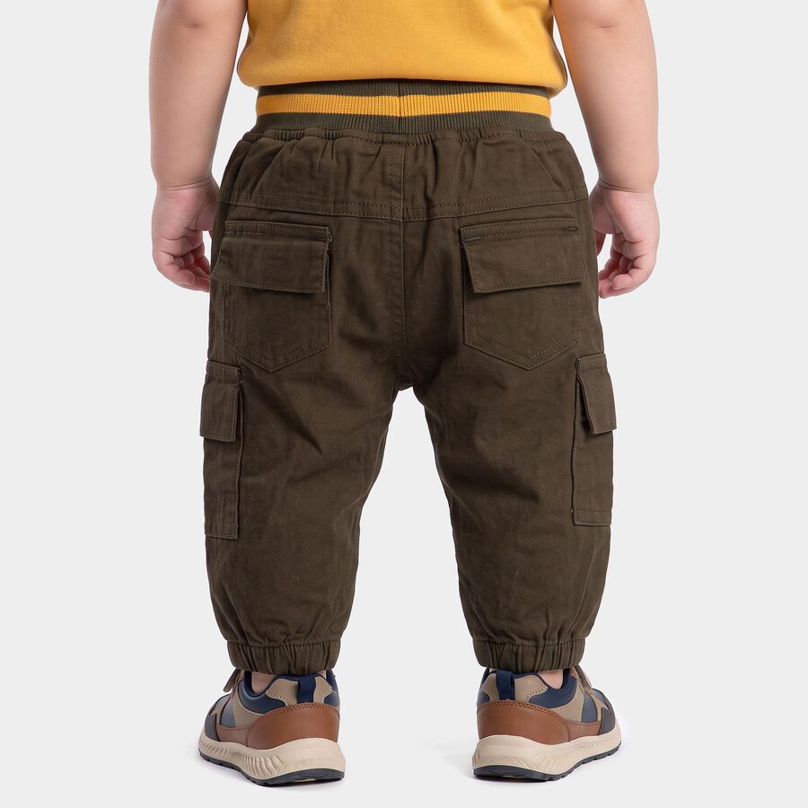 Infants' Olive Green Regular Fit Cargo Jogger Trousers, ओलिव, large