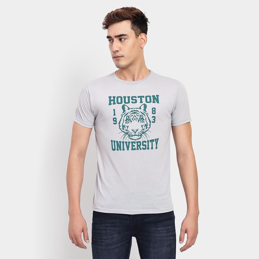 Men's Round Neck Half Sleeves T-Shirt, Light Grey, large