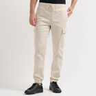 Men's Slim Fit Casual Trousers, Ecru Melange, small image number null