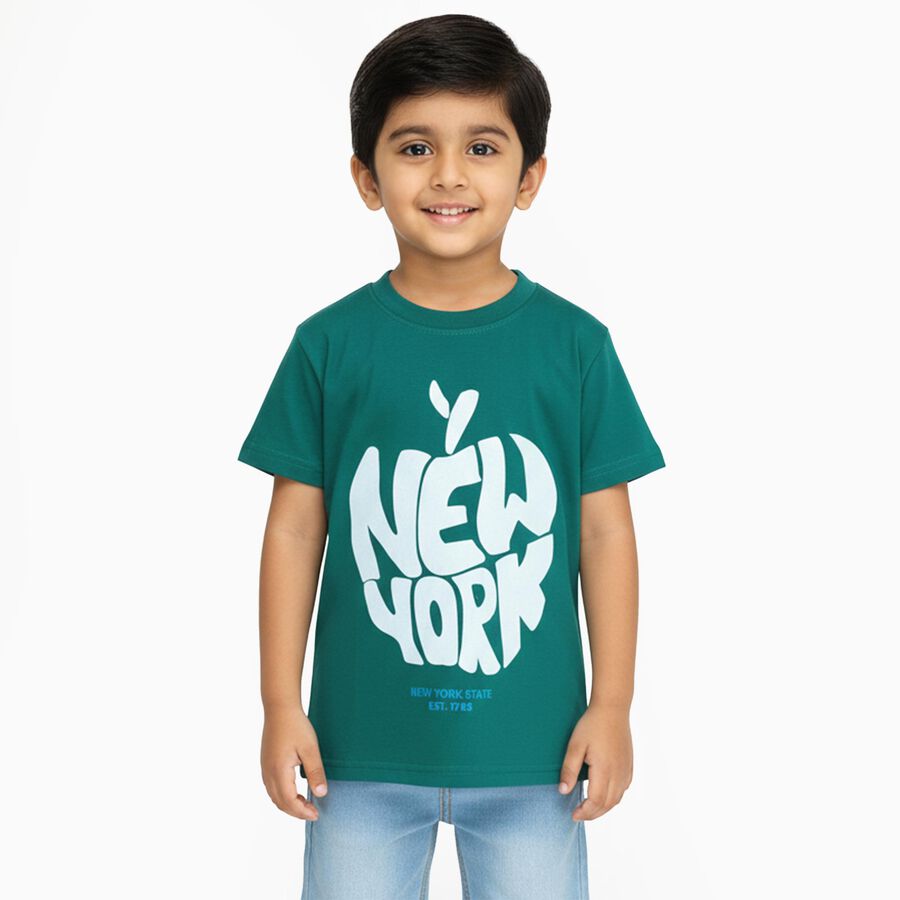 Boys' Half Sleeves T-Shirt, गहरा हरा, large image number null