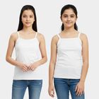 Girls' White Cotton Round Neck Minimalist Vest, सफ़ेद, small